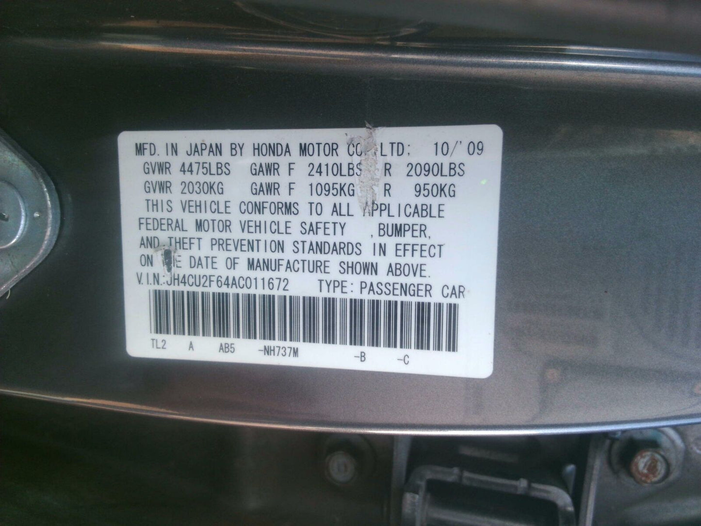 Transmission Assy. ACURA TSX 09 10